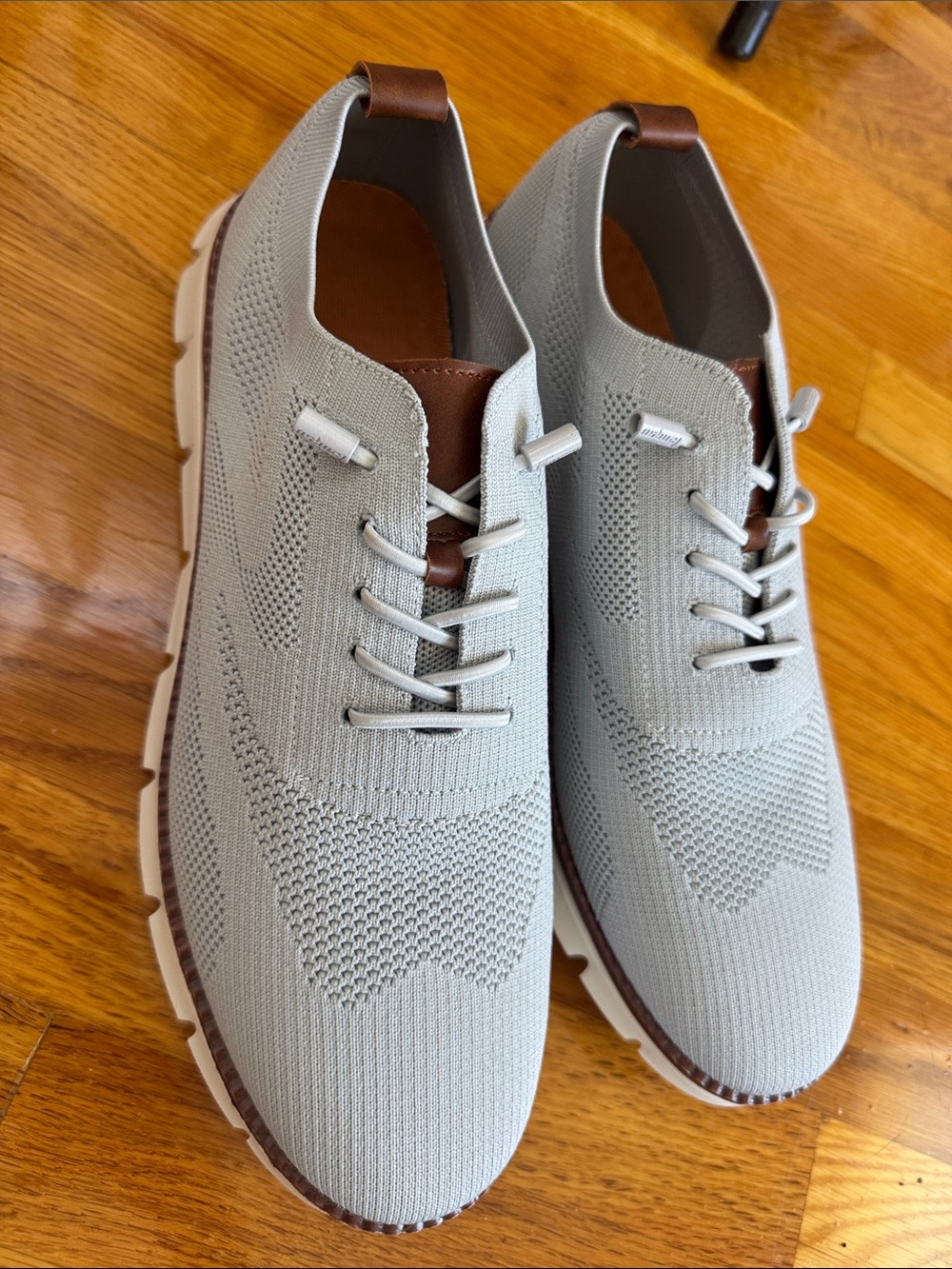 Men's Knit Lace-Up Sneakers in Light Gray with Brown Trim